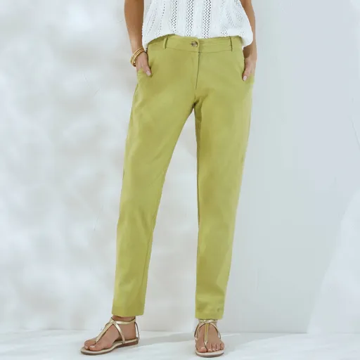 Chino nohavice s pružným pásom zo zmesi bavlny a ľanu