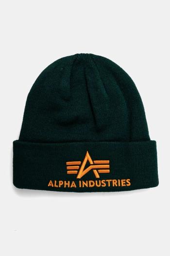 Čiapka Alpha Industries zelená farba, z tenkej pleteniny