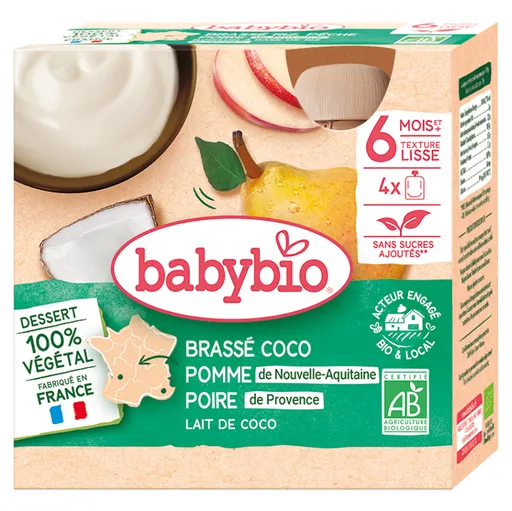 BABYBIO Kapsička desiata s kokosovým mliekom jablko a hruška 4 x 85 g