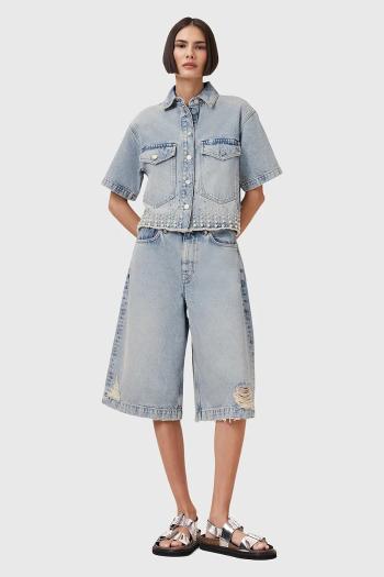 Rifľové krátke nohavice AllSaints LOUIE jednofarebné, vysoký pás, W077EC