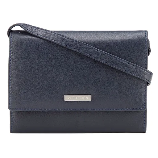 Dámska crossbody peňaženka z kože, tmavo modrá, 26-2-110-N