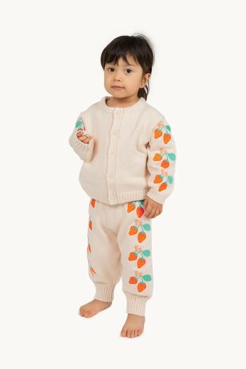 Detské bavlnené tepláky Tinycottons STRAWBERRIES BABY KNITTED PANT béžová farba, s nášivkou, SS25-303