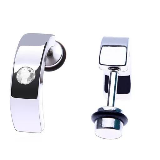 Falošný oceľový piercing do ucha - lesklý pás s čírym zirkónom