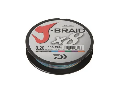 Daiwa splietaná šnúra j-braid x8 multicolor 150 m - 0,22 mm 17 kg