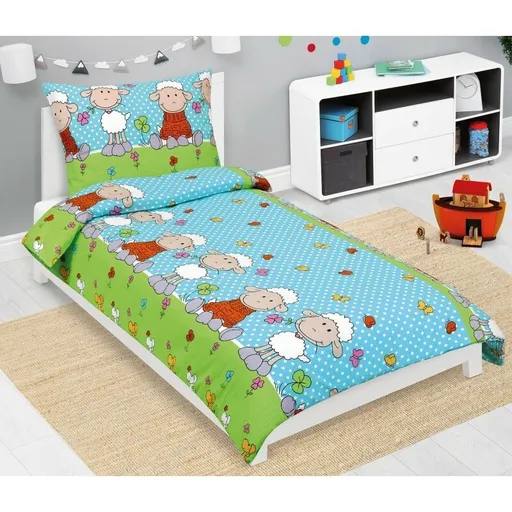 Bellatex Detské krepové obliečky Ovečka modrá, 140 x 200, 70 x 90 cm