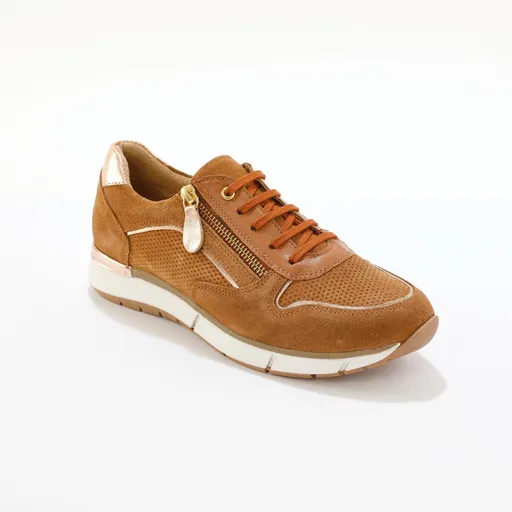 Kožené tenisky s ažúrovými časťami a zipsom