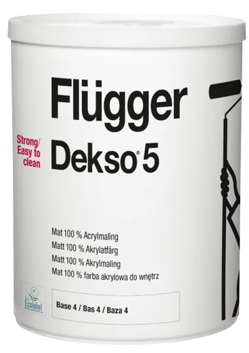 FLÜGGER DEKSO 5 - Umývateľná interiérová farba so schopnosťou odpudzovať nečistoty biela, 0,7 L