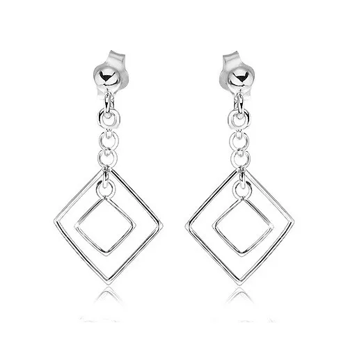 Náušnice zo striebra 925, dve tenké kontúry štvorcov, puzetky