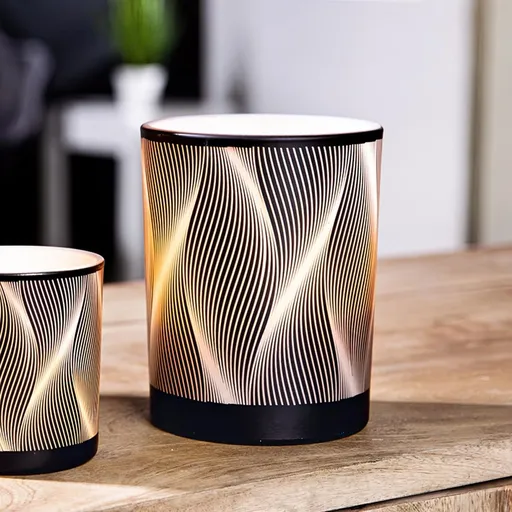 Gilde Skleněný svícen Lines, černo-bílý, 12,5 cm