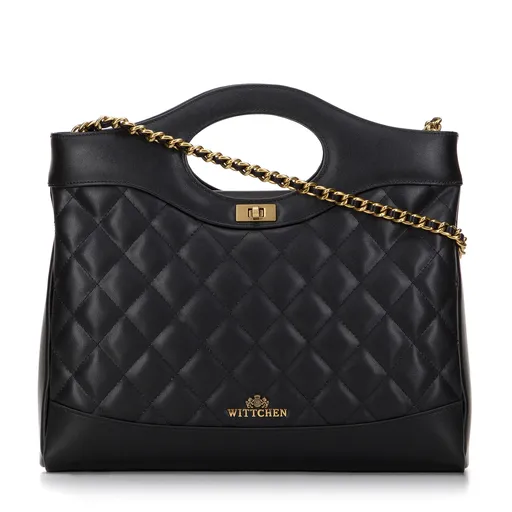 Prešívaný kožený kufrík na retiazke čierna