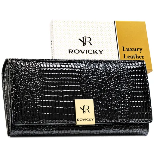 Dámska lakovaná kožená peňaženka v čiernej farbe s RFID ochranou – Rovicky