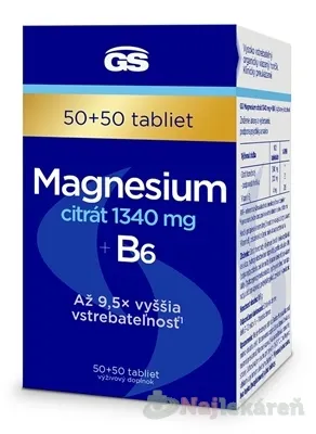GS Magnesium citrát 1340mg + B6 50 + 50 tabliet