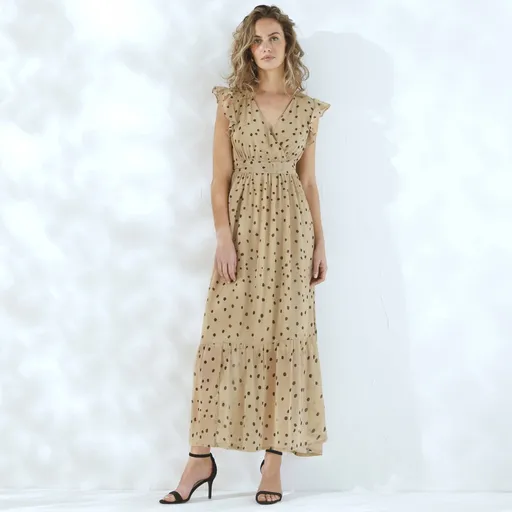 Dlhé voálové šaty s bodkovanou potlačou