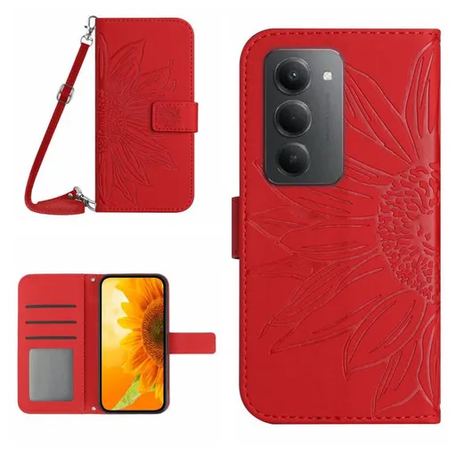 ART SUNFLOWER Peňaženkový kryt so šnúrkou pre Xiaomi Redmi 15 / Redmi 15 5G červený