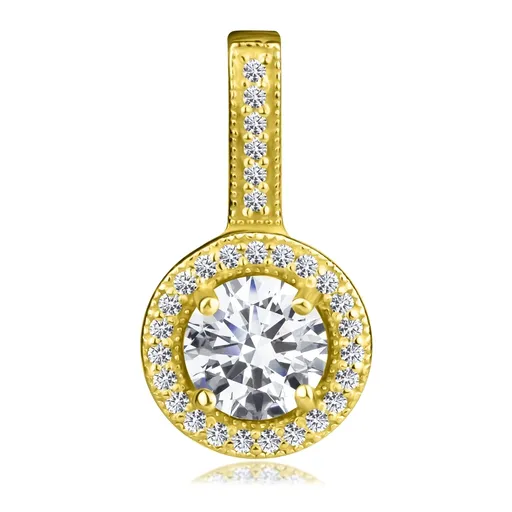Prívesok zo striebra 925 - číry zirkón v kontúre zirkónového kruhu, zlatá farba