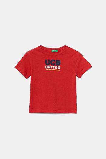 Detské bavlnené tričko United Colors of Benetton červená farba, s potlačou, 3I1XG10JO