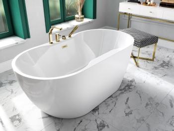 BESCO Volně stojící vana NAVIA bílá Barva Bílá, Barva sifonu Zlatá, Rozměr vany 160 × 80  VANNAVIA160Z