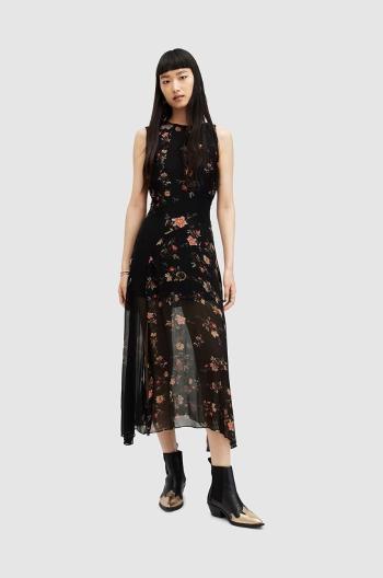 Šaty AllSaints Jules Floral Tanana čierna farba, midi, áčkový strih