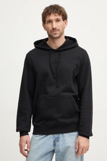 Mikina Guess EMBOSSED pánska, čierna farba, s kapucňou, jednofarebná, M4BQ45 K9YH1