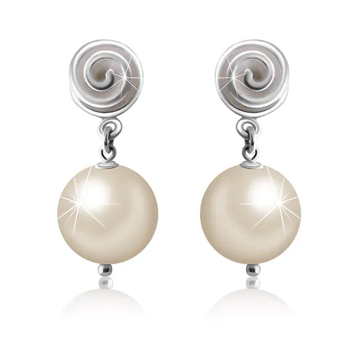 Puzetové strieborné 925 náušnice - línia špirály, gulička vo farbe perlete