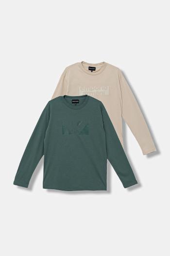Detská bavlnená košeľa s dlhým rukávom Emporio Armani 2-pak béžová farba, s potlačou, EB000726 AF16162