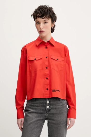 Bavlnená košeľa Karl Lagerfeld Jeans dámska, oranžová farba, voľný strih, s klasickým golierom, A2W11027