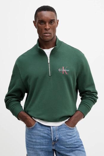 Bavlnená mikina Calvin Klein Jeans zelená farba, s nášivkou, LV04RD244G