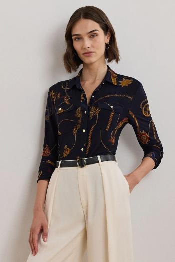 Košeľa Lauren Ralph Lauren dámske, tmavomodrá farba, slim, s klasickým golierom, 200957607