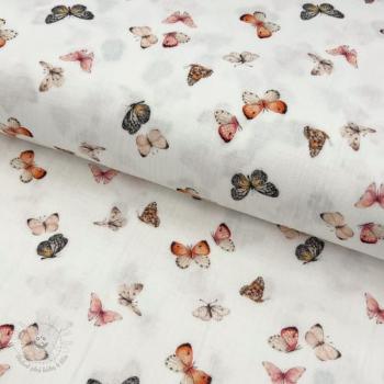 Dvojitá gázovina/mušelín Butterflies white digital print