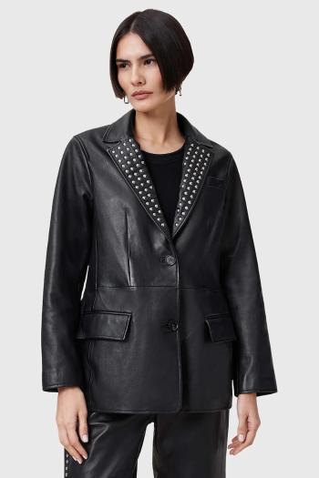 Kožené sako AllSaints CORINNA čierna farba, jednoradové, W037LC