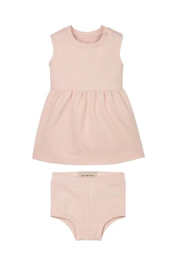 Dievčenské šaty Calvin Klein Jeans ružová farba, mini, áčkový strih, IN0IN00171