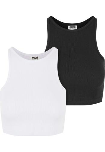 Urban Classics Ladies Organic Cropped Rib Top 2-Pack white+black - S