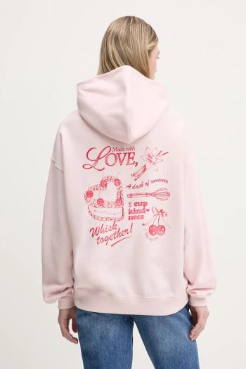 Mikina Hollister Co. dámska, ružová farba, s kapucňou, s potlačou, KI352-5078