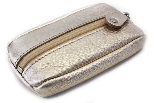 Ružovozlatá kožená kľúčenka so zipsovým vreckom 619-2418-01