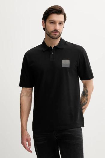 Bavlnené polo tričko HUGO čierna farba, s nášivkou, 50542834
