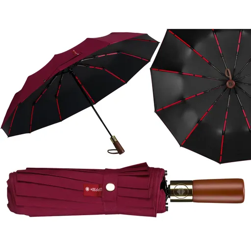 Bordový veľký skladací dáždnik Peterson s UV ochranou v darčekovej krabičke