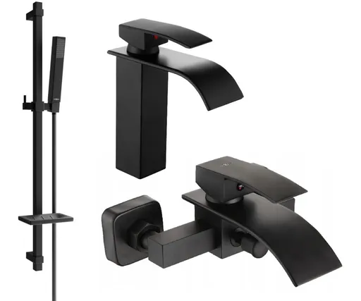 MEXEN/S - Aries DQ77 Set umývadlovej a vaňovej batérie s príslušenstvom, čierna 744803DQ77-70
