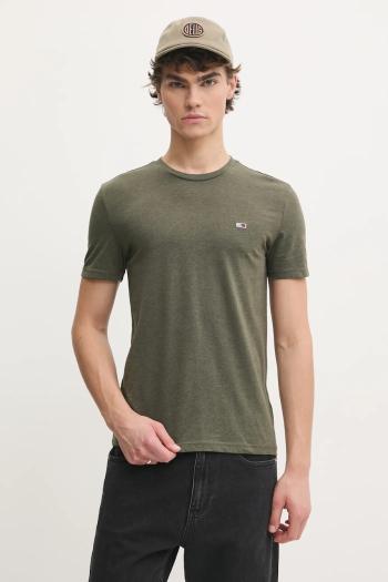 Tričko Tommy Jeans pánske, zelená farba, jednofarebné, DM0DM20363