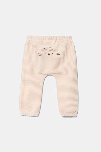 Detské velúrové tepláky United Colors of Benetton béžová farba, jednofarebné, 3MCDAF020