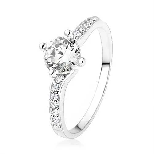 Lesklý prsteň zo striebra 925, ramená spojené okrúhlym zirkónom - Veľkosť: 55 mm