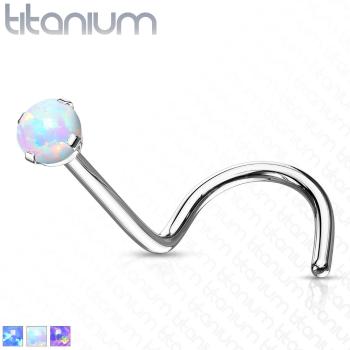 Titánový zahnutý piercing do nosa - syntetický opál, dúhové odlesky, 0,8 mm - Farba: Biela