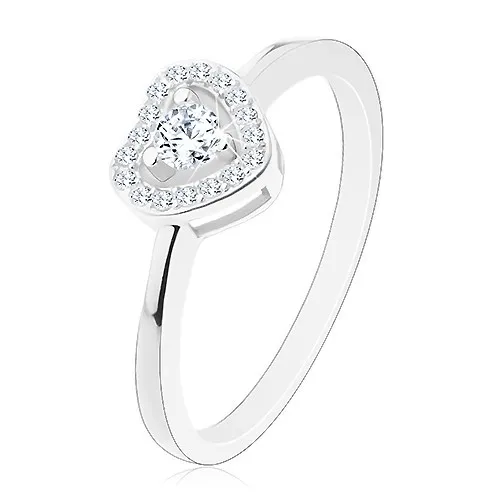 Prsteň zo striebra 925 - trblietavé číre srdiečko, okrúhly zirkón uprostred - Veľkosť: 57 mm