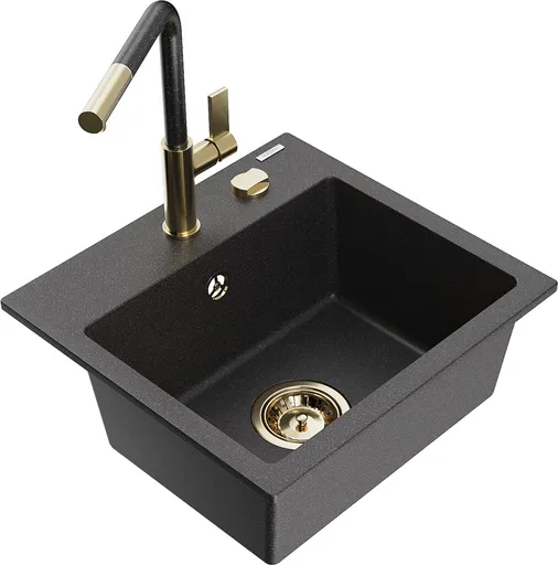 MEXEN/S MEXEN/S - Milo granitový drez 1-miska vrátane batérie Flora, čierna kropenatá 6505-76-670401-75-G