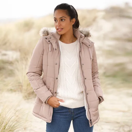 Nepremokavá bunda s kapucňou a imitáciou kožušiny