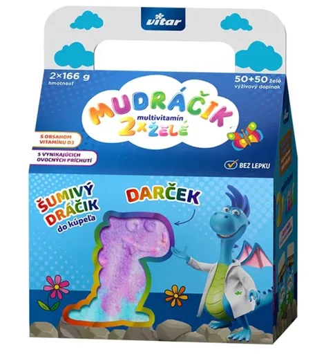 VITAR MUDRÁČIK multvitamín želé zmes príchutí 2x50 ks(100ks) + darček: šumivý dráčik, chlapec