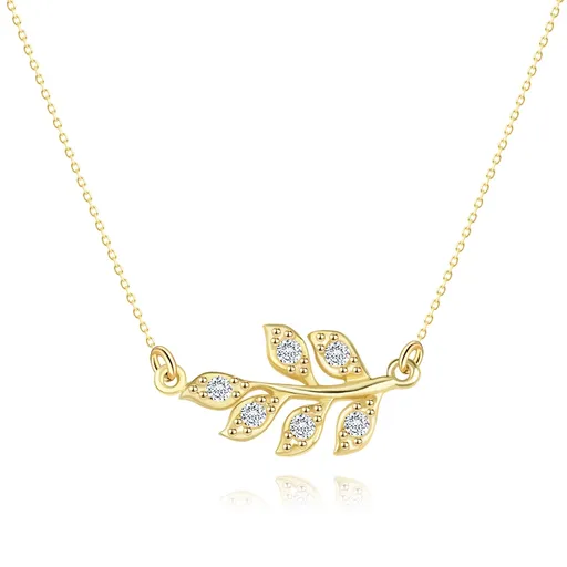 Náhrdelník v žltom 9K zlate - vetvička s čírymi zirkónovými listami