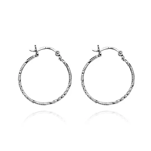 Okrúhle náušnice zo striebra 925 - stočená hranatá línia, vrúbky, 17 mm