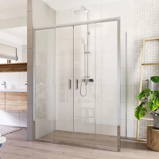 Mereo Sprchovací kút, Lima, obdĺžnik, štvordielne, zasúvací, 140x100 cm, chróm ALU, sklo Číre CK88433K