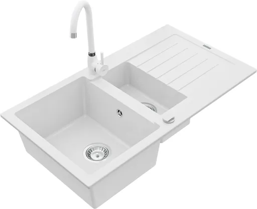 MEXEN/S MEXEN/S - Matias granitový drez 1.5 s odkvapkávačom vrátane batérie Telma, biela 6502-20-670200-20