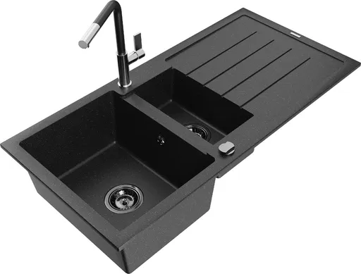 MEXEN/S MEXEN/S - Andres granitový drez s odkvapkávačom vrátane batérie Flora, čierna/strieborná 6515-73-670401-07-B